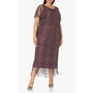 NEW NWT SLNY Metallic Crochet Dress With Fringe size 18W